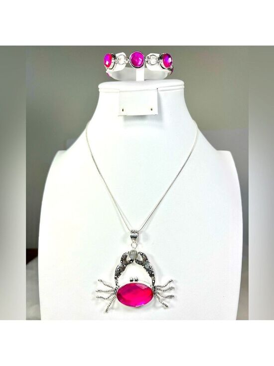 Jewelry - Pink 🔥 Fire Topaz 925 Large Crab Pendant & Bracelet